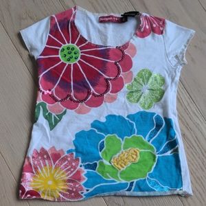DESIGUAL Girls Toddler T-shirt Short Sleeve Cotton Flower Floral SIZE 4